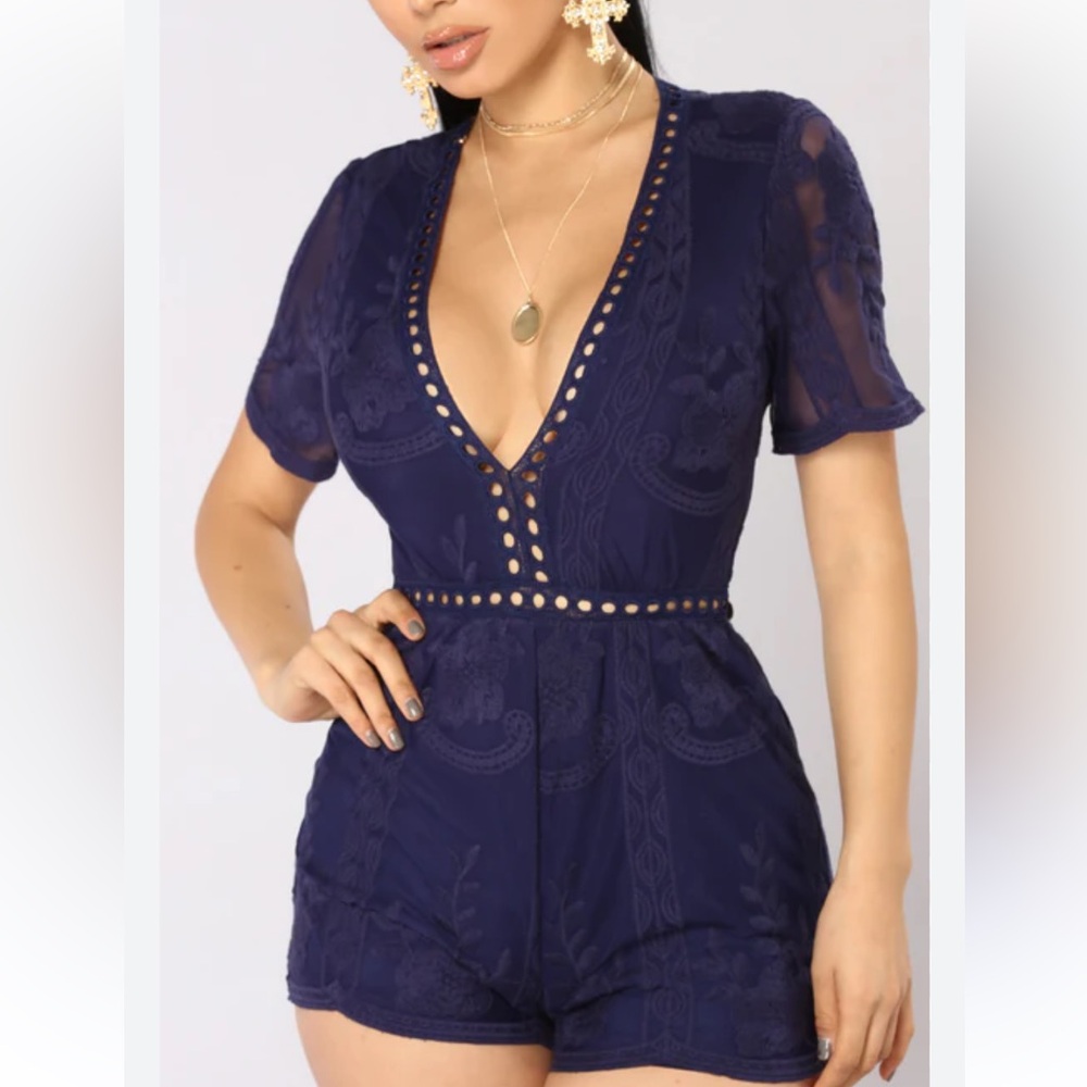 Miss Avenue Navy Lace Jumpsuit